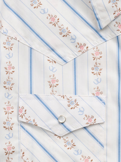 Women's Ely Walker White Horseshoe Wallpaper Floral Print Long Sleeve Shirt
