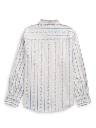 Women's Ely Walker White Horseshoe Wallpaper Floral Print Long Sleeve Shirt