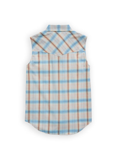 Women's Ely Plaid with Bow Embroidery Sleeveless Shirt