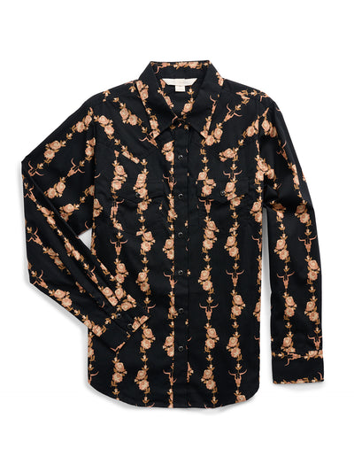 Women's Ely & Walker Black Rose Print Western Snap Shirt