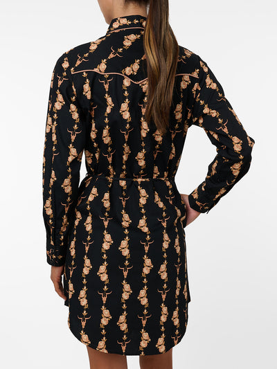 Women's Ely & Walker Black Cotton Rose Print Shirt Dress