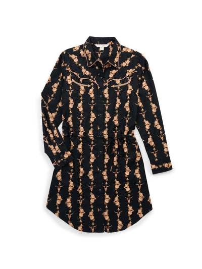 Women's Ely & Walker Black Cotton Rose Print Shirt Dress