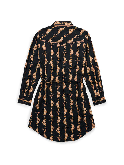 Women's Ely & Walker Black Cotton Rose Print Shirt Dress