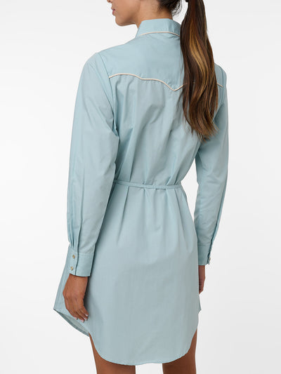 Women's Ely & Walker Dusty Aqua with Caramel Rose Embroidery Shirt Dress