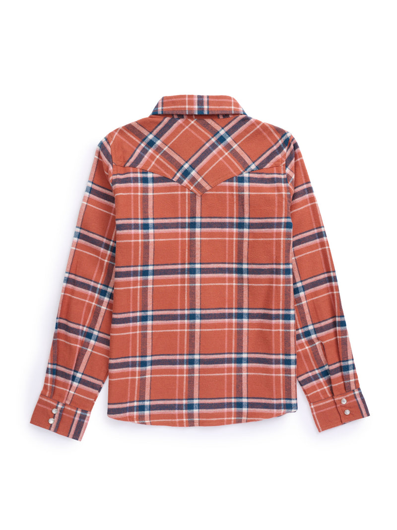 Girl's Ely Cattleman Rust Plaid Flannel Western Snap Shirt