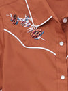 Girl's Ely Cattleman Solid Rust Western Snap Shirt with Floral Embroidery