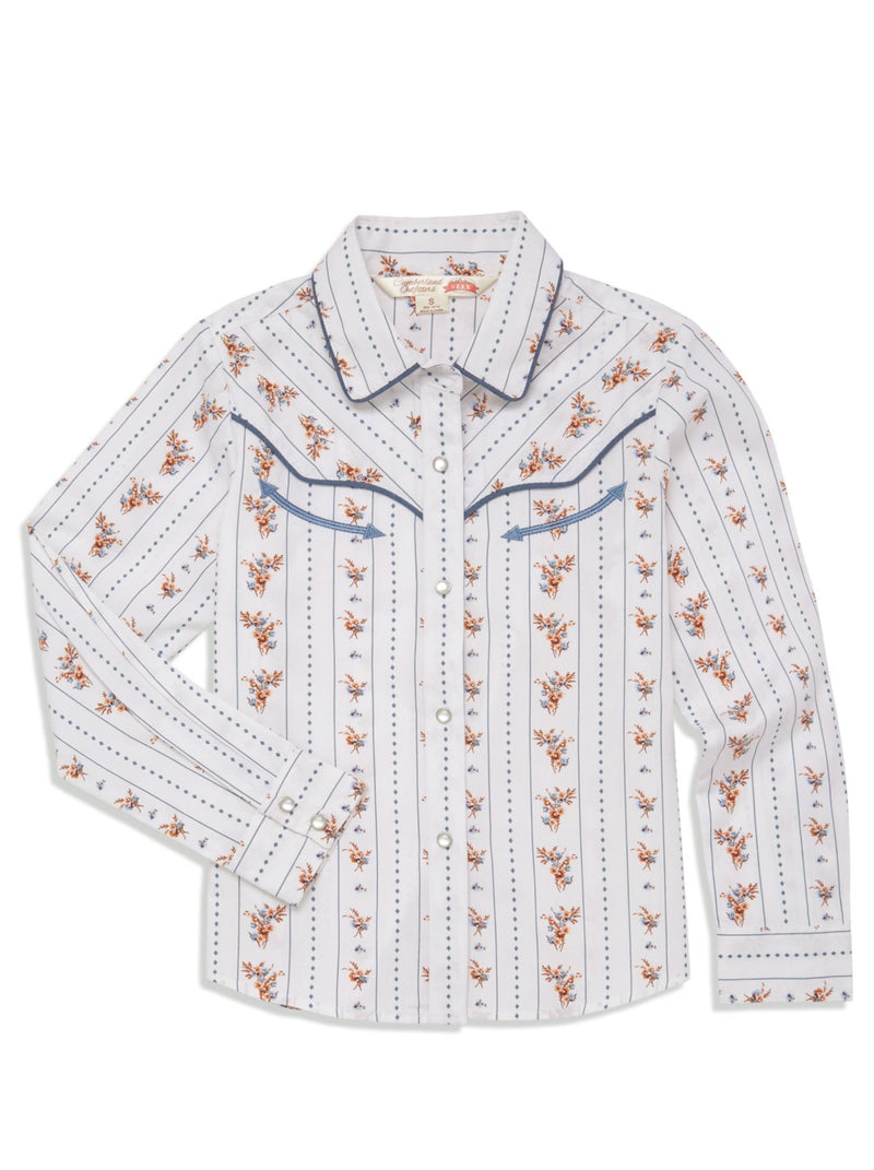 Girl's Ely Cattleman Floral Stripe Print Western Snap Shirt
