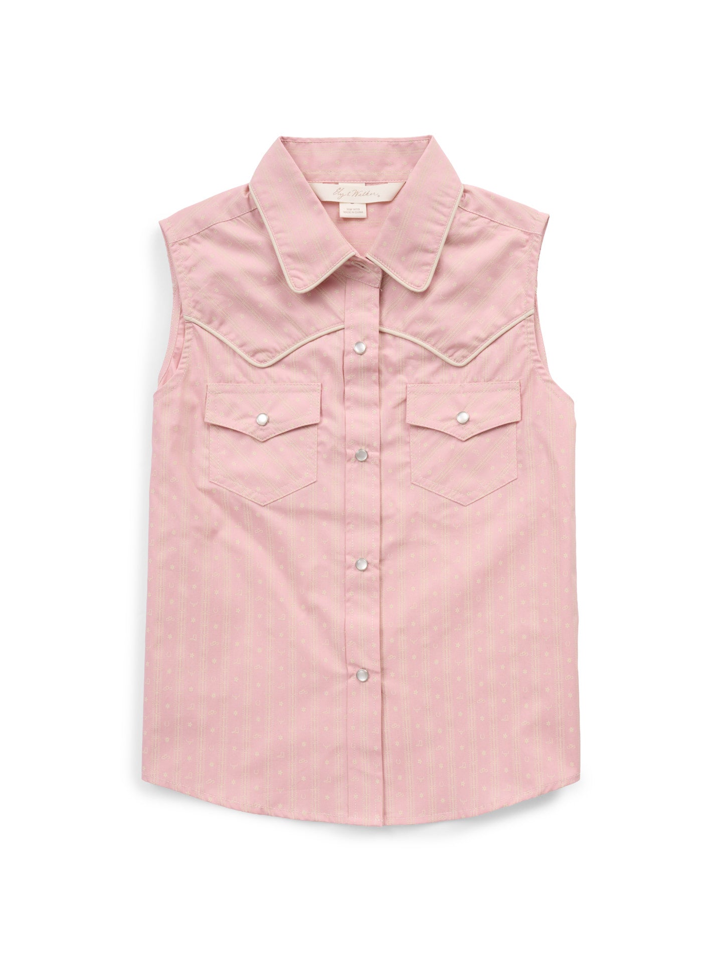 Girl's Ely Walker Dusty Pink Western Motif Print Sleeveless Shirt