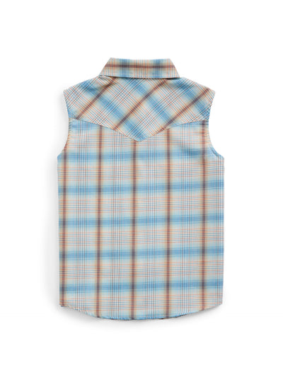 Girl's Ely Plaid with Bow Embroidery Sleeveless Shirt