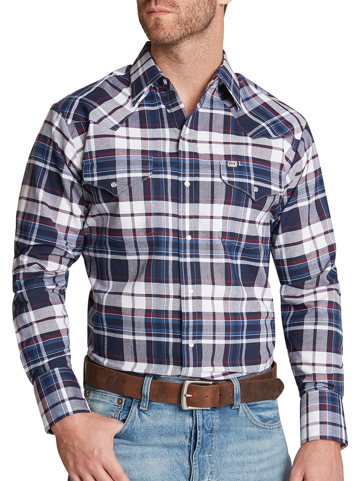 Men's Short Sleeve Western Oxford Plaid Shirt | Ely Cattleman
