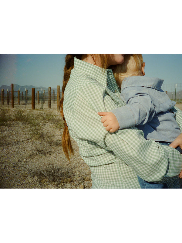 Women's Cowboygirl Sage Brush Gingham Granddaddy Snap Western