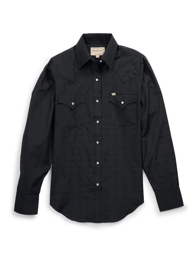 Women's Cowboygirl Black Solid Tonal Dobby Granddaddy Snap Shirt