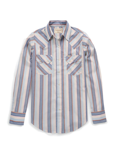 Women's Cowboygirl Ecru & Cowboy Blue Striped Granddaddy Snap Shirt
