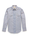 Women's Cowboygirl Horseshoe Cowboy Blue Striped Print Granddaddy Snap Shirt