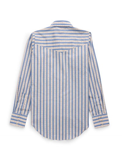 Women's Cowboygirl Horseshoe Cowboy Blue Striped Print Granddaddy Snap Shirt