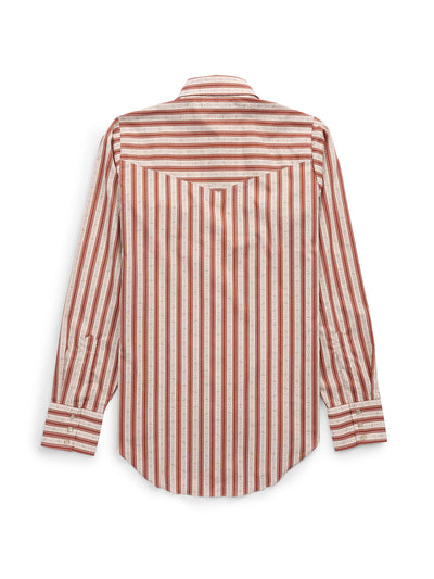 Women's Cowboygirl Ranch Rig Rust Horseshoe Striped Print Granddaddy Snap Shirt