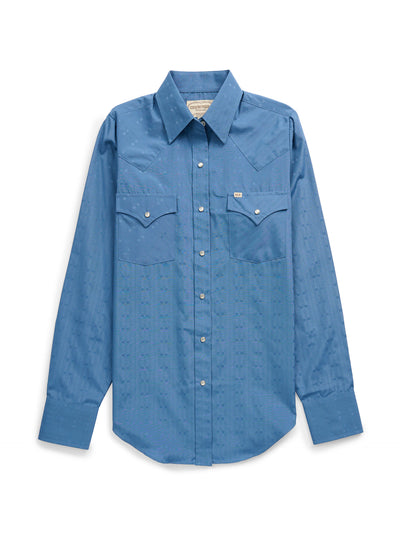 Women's Cowboygirl Cowboy Blue Tonal Dobby Solid Granddaddy Snap Shirt