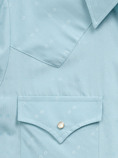 Women's Cowboygirl Vintage Turquoise Solid Tonal Dobby Granddaddy Snap Shirt