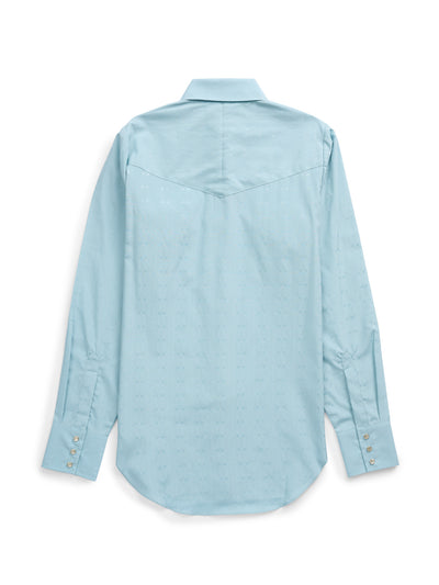 Women's Cowboygirl Vintage Turquoise Solid Tonal Dobby Granddaddy Snap Shirt