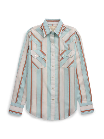 Women's Cowboygirl Vintage Turquoise Stripe Granddaddy Snap Shirt