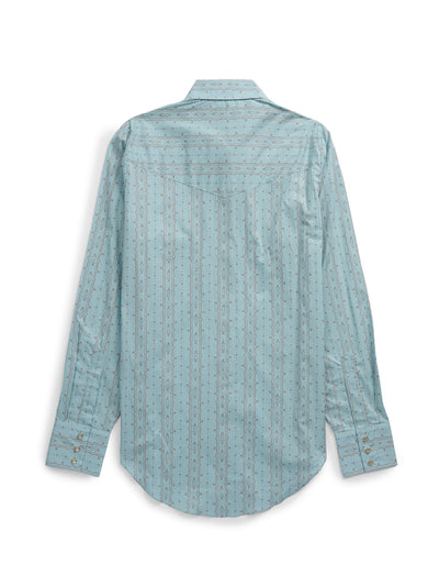 Women's Cowboygirl Vintage Turquoise Horseshoe Print Granddaddy Snap Shirt