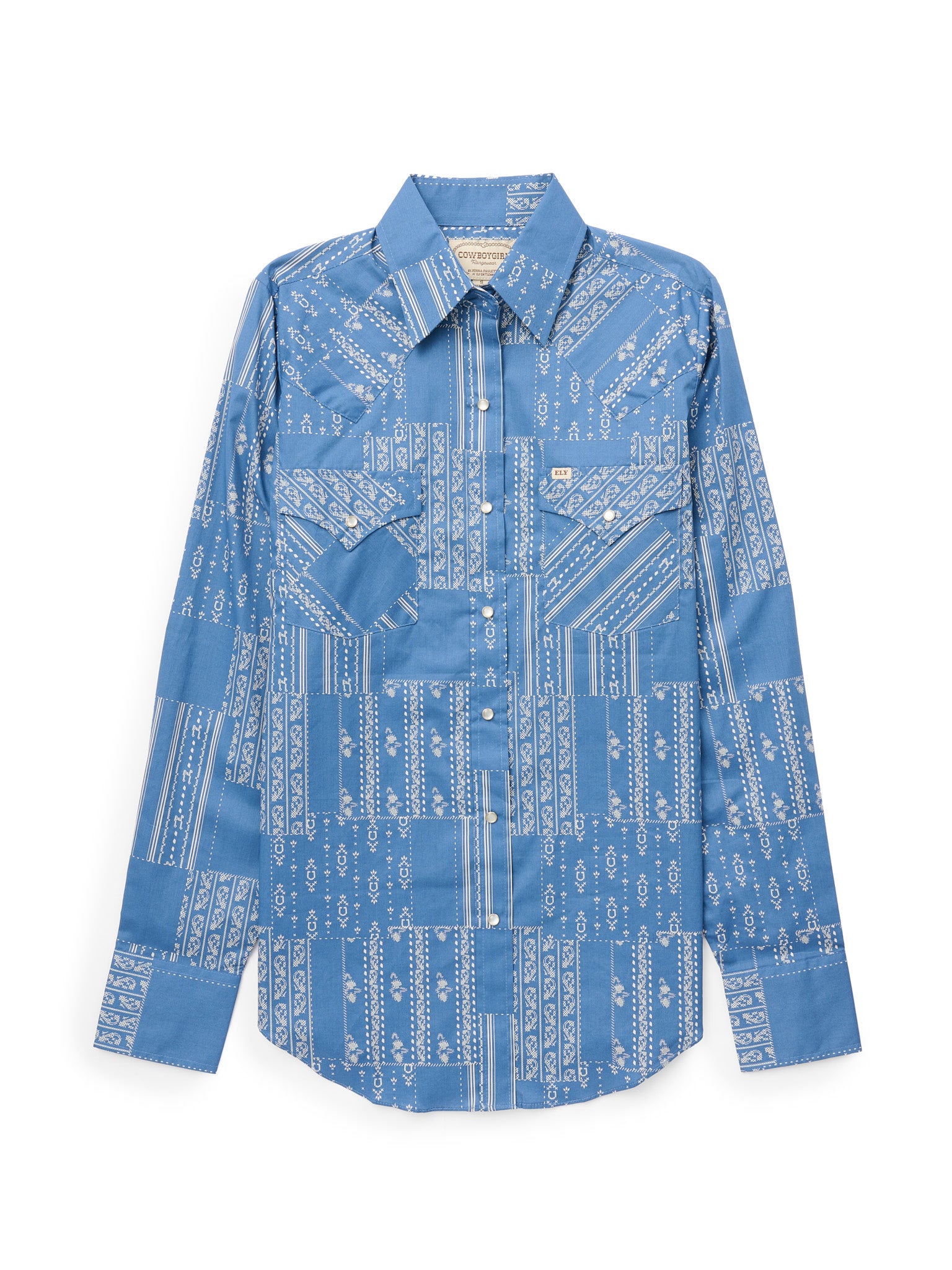 Women's Cowboygirl Cowboy Blue Quilt Print Granddaddy Snap Shirt