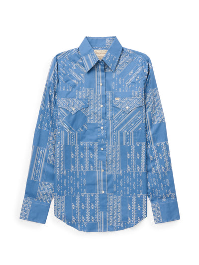 Women's Cowboygirl Cowboy Blue Quilt Print Granddaddy Snap Shirt