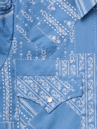 Women's Cowboygirl Cowboy Blue Quilt Print Granddaddy Snap Shirt