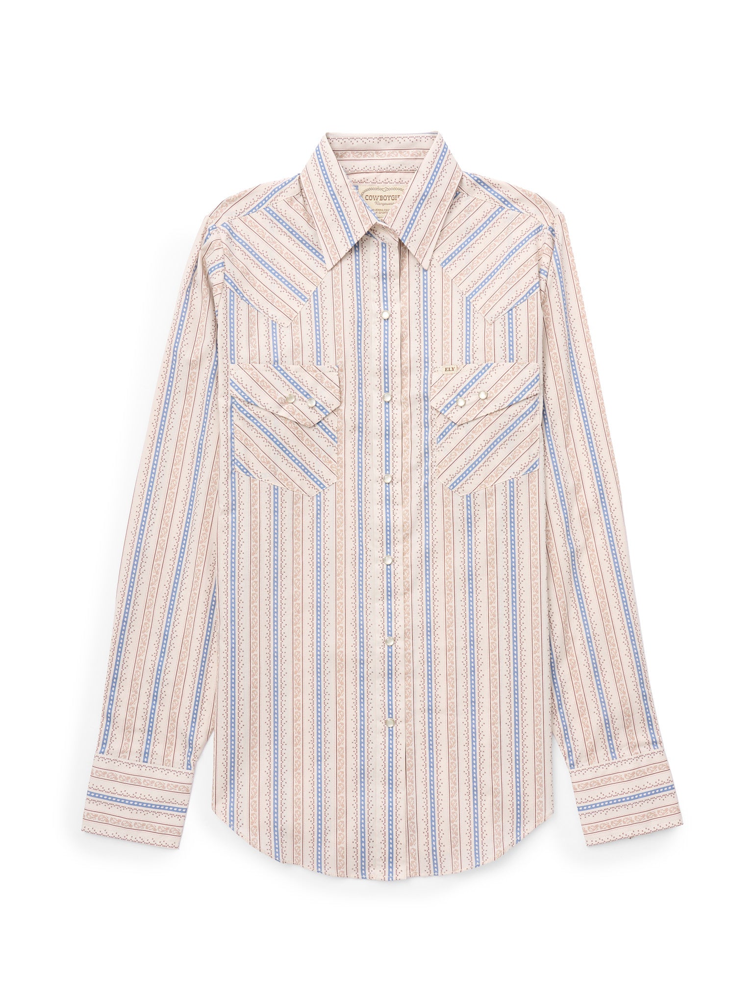 Women's Cowboygirl Cowboy Blue Buckstitch Print Granddaddy Snap Shirt