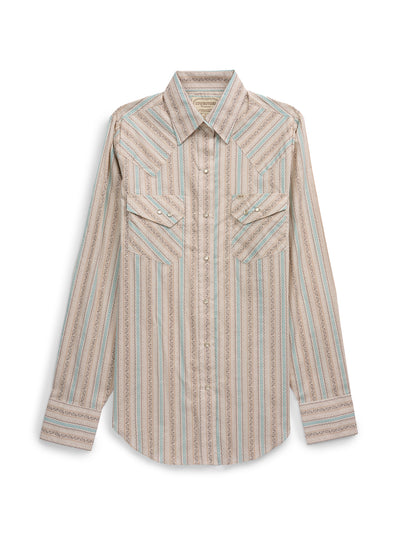 Women's Cowboygirl Vintage Turquoise Buckstitch Print Granddaddy Snap Shirt