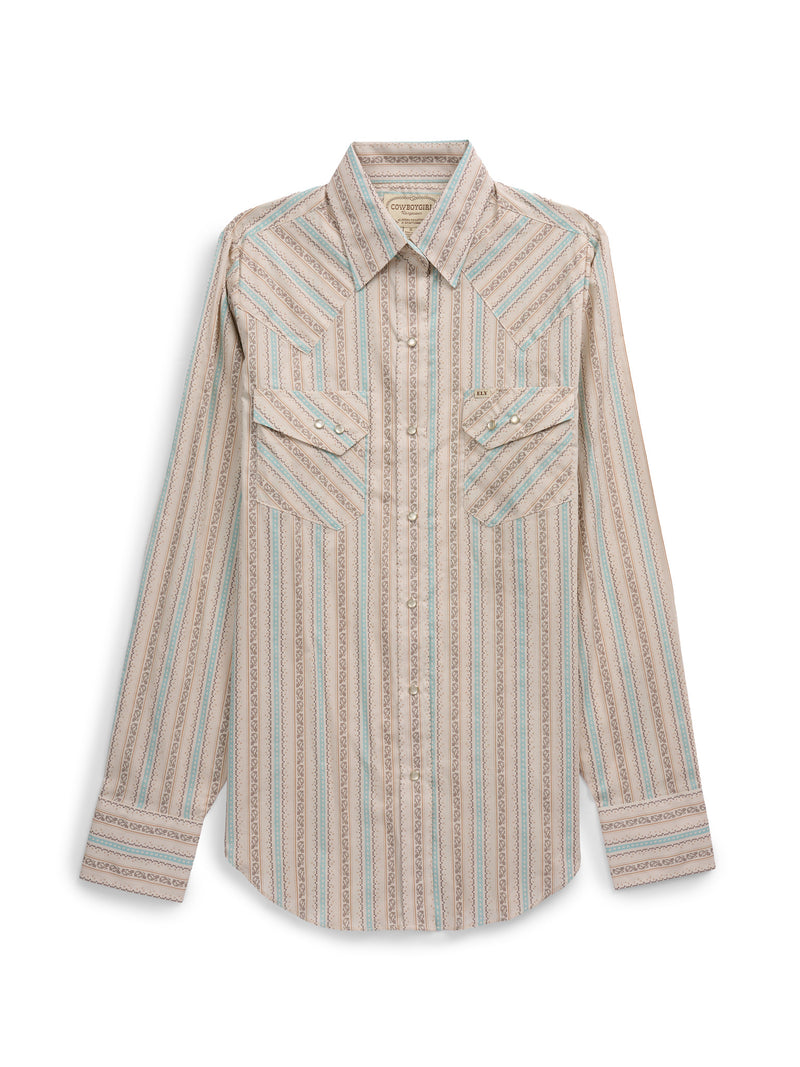 Women's Cowboygirl Vintage Turquoise Buckstitch Print Granddaddy Snap Shirt