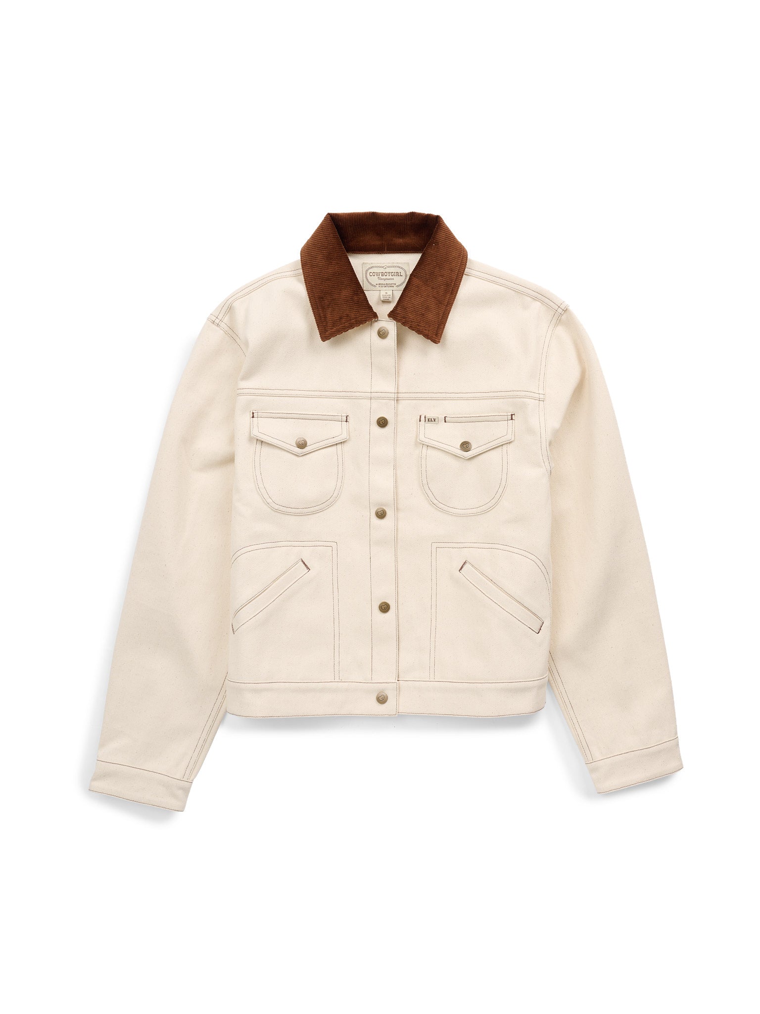 Women's Cowboygirl Ecru Denim Jacket with Corduroy Collar