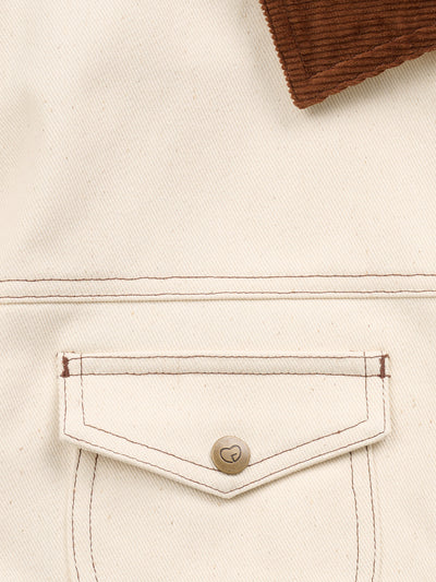 Women's Cowboygirl Ecru Denim Jacket with Corduroy Collar