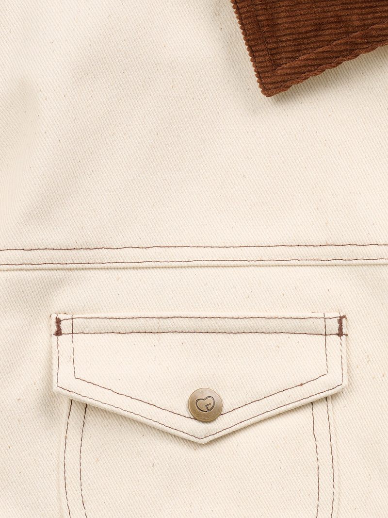 Women's Cowboygirl Ecru Denim Jacket with Corduroy Collar