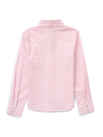 Girl's Cowboygirl Blossom Pink Gingham Granddaddy Western Snap Shirt