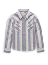 Girl's Cowboygirl Ecru & Cowboy Blue Striped Granddaddy Western Snap Shirt