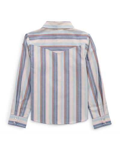 Girl's Cowboygirl Ecru & Cowboy Blue Striped Granddaddy Western Snap Shirt