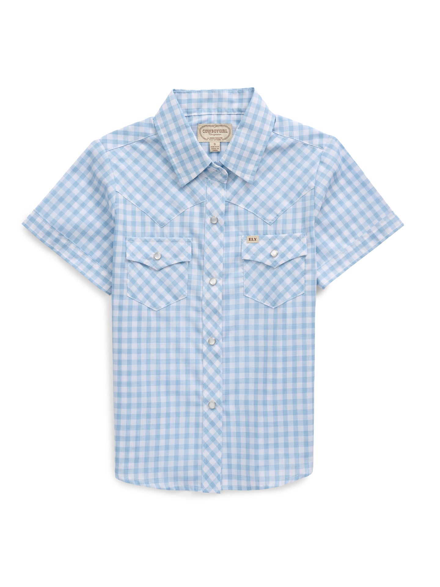 Girl's Cowboygirl First Light Ride Blue Gingham Granddaddy Western Snap Shirt