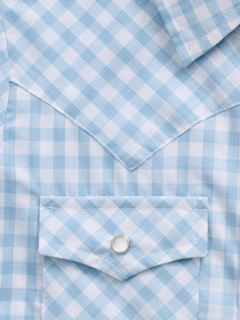 Girl's Cowboygirl First Light Ride Blue Gingham Granddaddy Western Snap Shirt