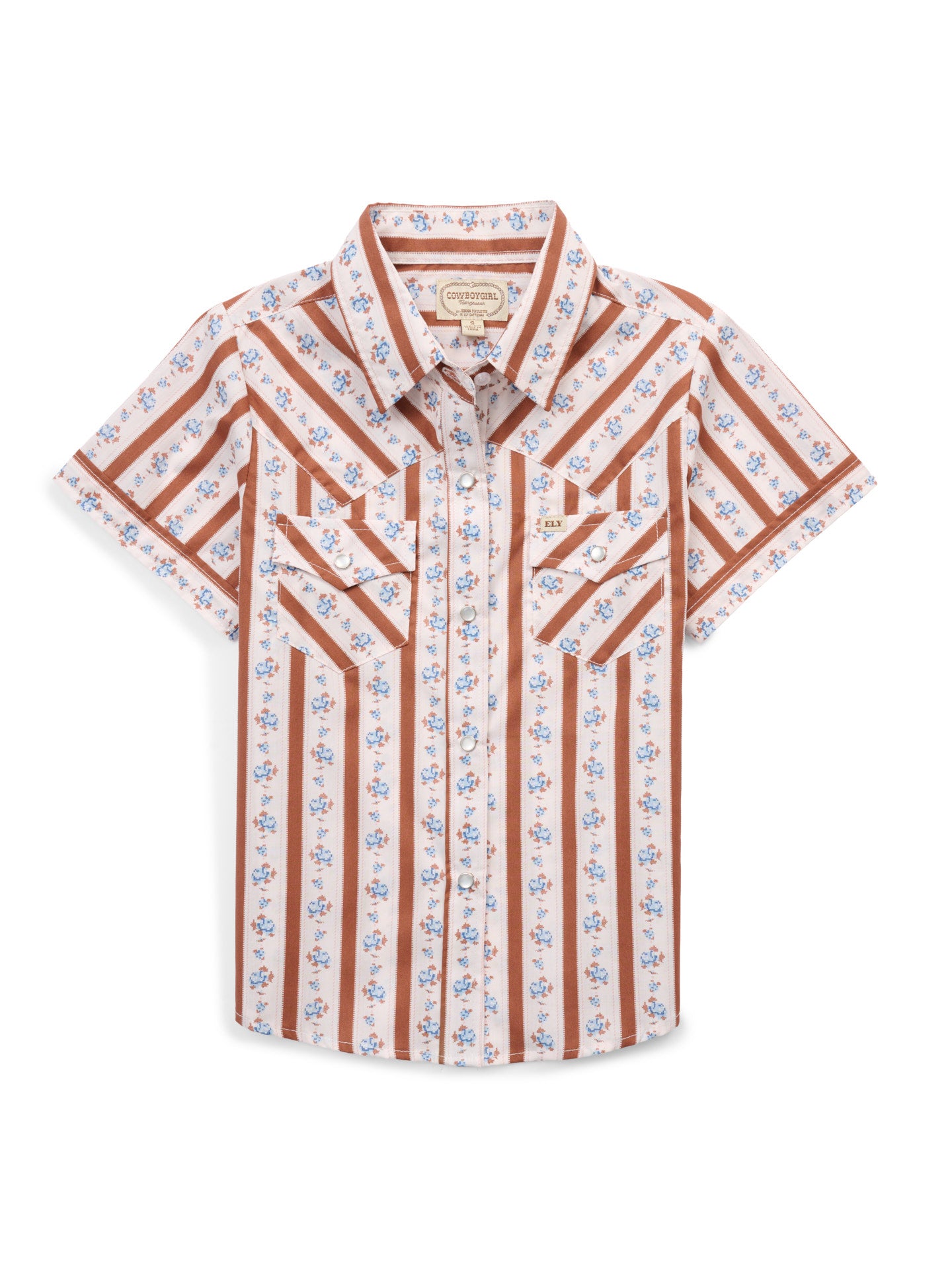 Girl's Cowboygirl Ranch Rig Rust Rose Print Granddaddy Western Snap Shirt
