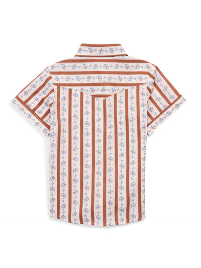 Girl's Cowboygirl Ranch Rig Rust Rose Print Granddaddy Western Snap Shirt