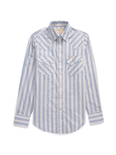 Women's Cowboygirl Blue Rose Print Granddaddy Snap Shirt