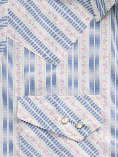 Women's Cowboygirl Blue Rose Print Granddaddy Snap Shirt