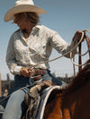 Women's Cowboygirl Bluebonnet Stripe Print Granddaddy Snap Shirt