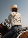 Women's Cowboygirl Bluebonnet Stripe Print Granddaddy Snap Shirt