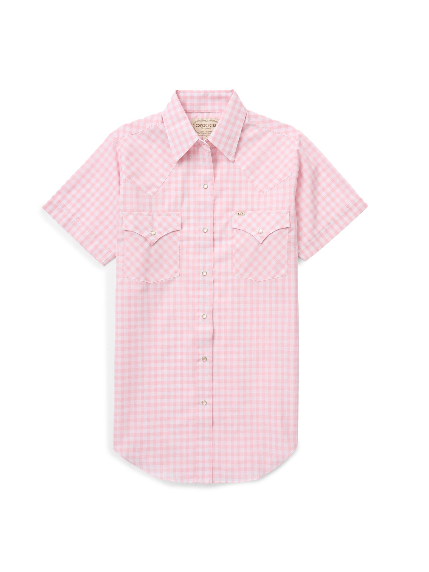 pink gingham dress shirt SSYS Juliette Light Pink Gingham Poplin Cap Sleeve Button Down Top