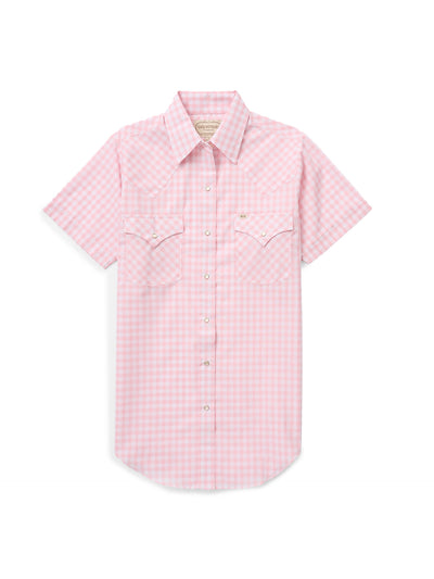 Women's Cowboygirl Blossom Pink Gingham Short Sleeve Granddaddy Snap Shirt