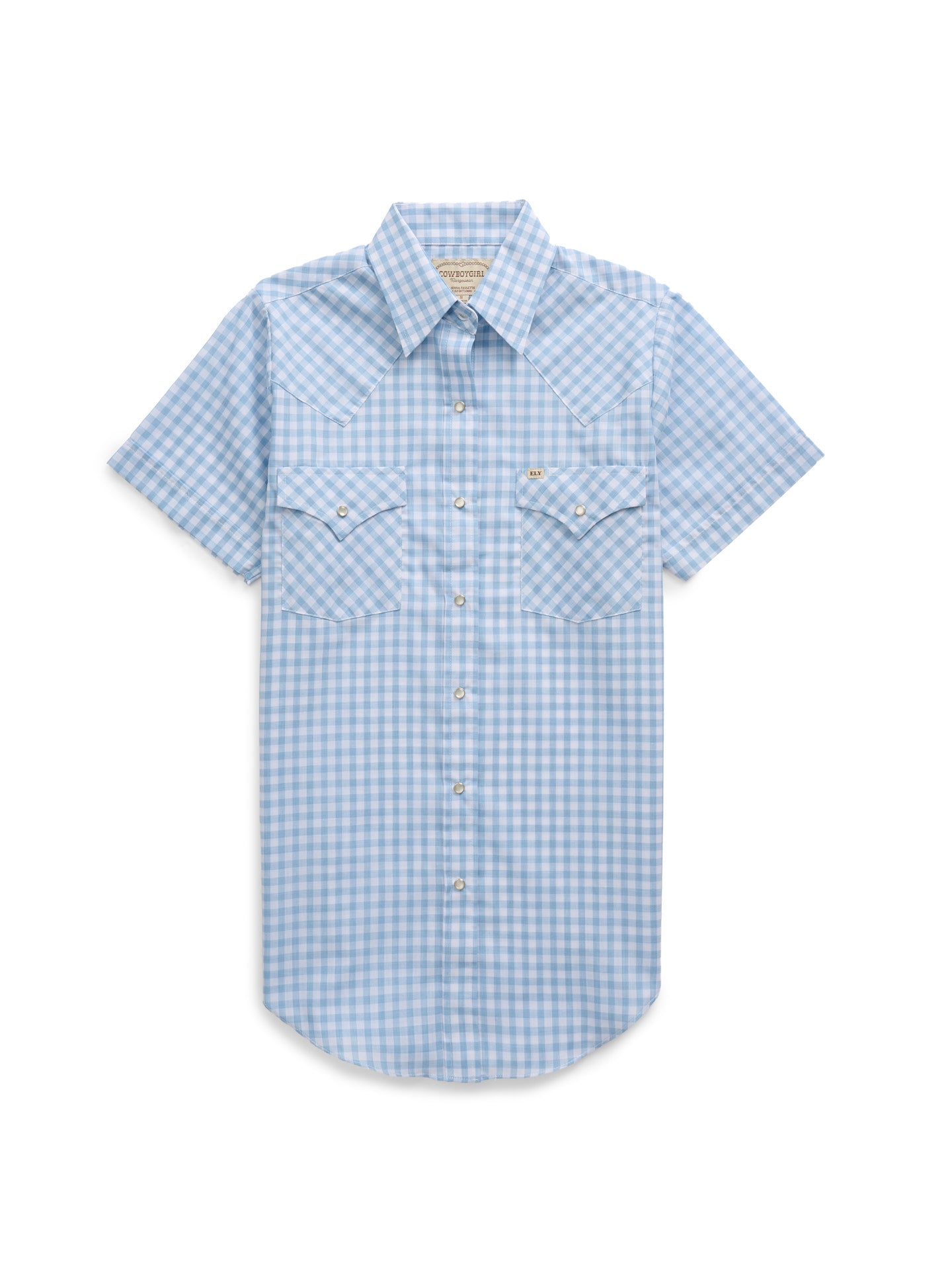 Women's Cowboygirl First Light Ride Blue Gingham Short Sleeve Granddaddy Snap Shirt