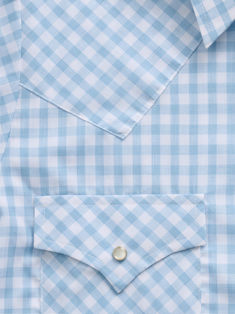 Women's Cowboygirl First Light Ride Blue Gingham Short Sleeve Granddaddy Snap Shirt