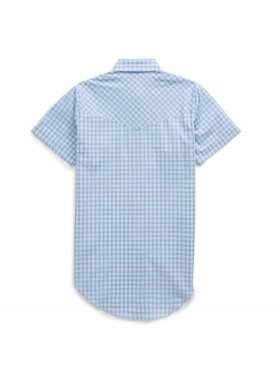 Women's Cowboygirl First Light Ride Blue Gingham Short Sleeve Granddaddy Snap Shirt